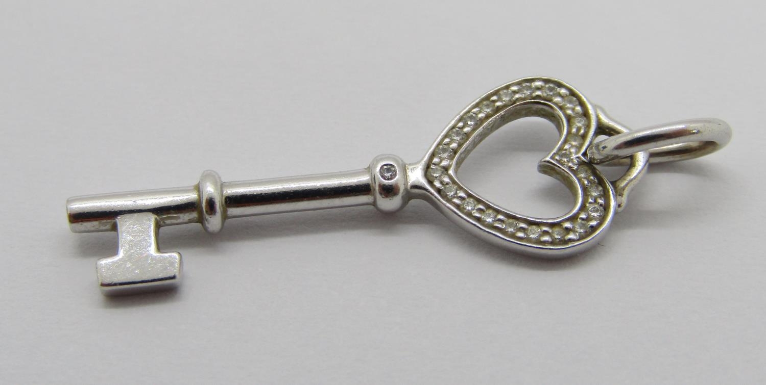 Tiffany & Co. 18ct white gold diamond set key pendant, 3.1cm L approx, 1.8g - Image 2 of 4
