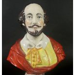 A 19th century Staffordshire Prattware figure of William Shakespeare on a simulated marble style