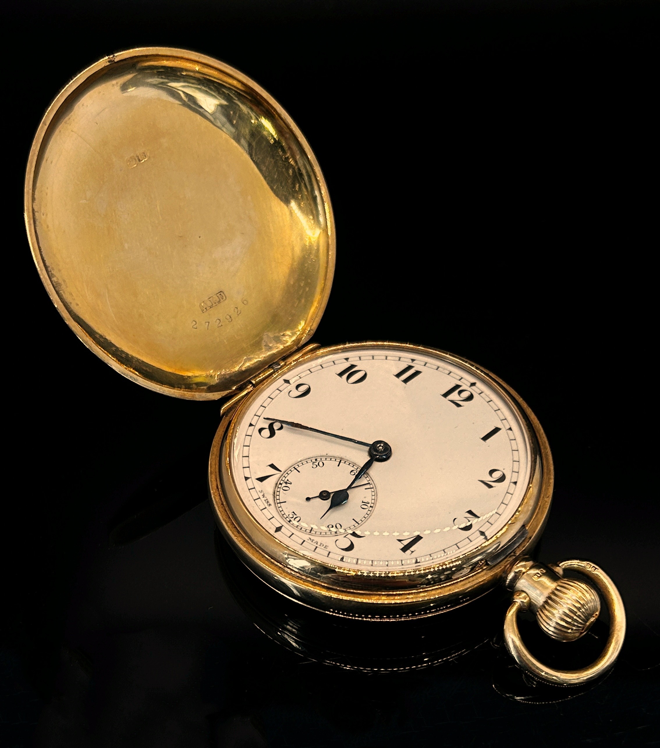 An 18ct yellow gold cased fob watch, the white enamelled dial with black Roman numerals and - Image 2 of 5