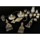 A mixed lot of English silver to include two spoons, photo frame, hand mirror, together with a