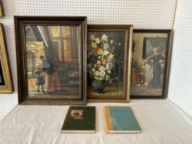 Three framed vintage Dutch golden age prints, together with two books on art for the home, to