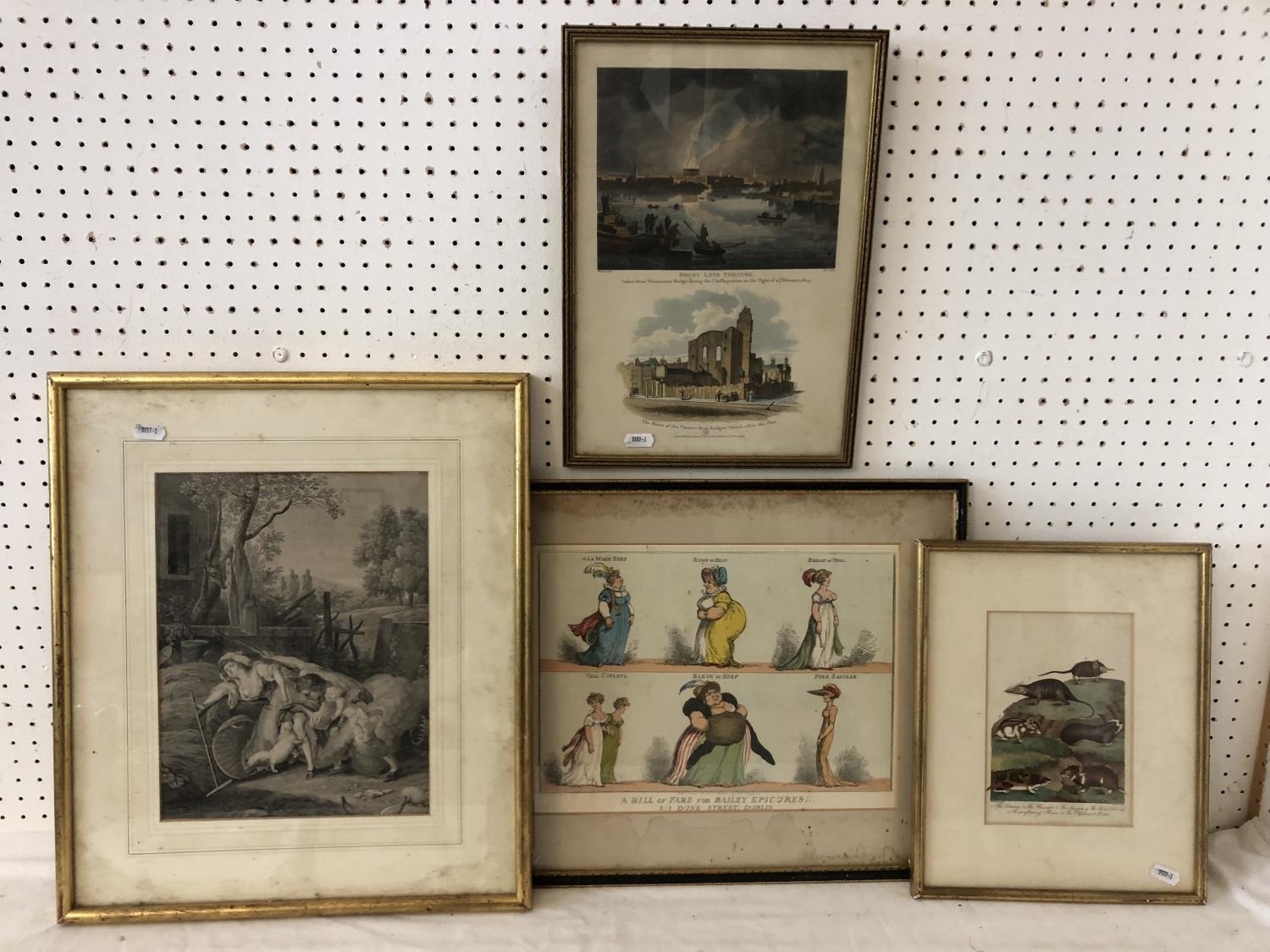 Three early 19th century engravings and a print, to include: After Thomas Rowlandson (1756-