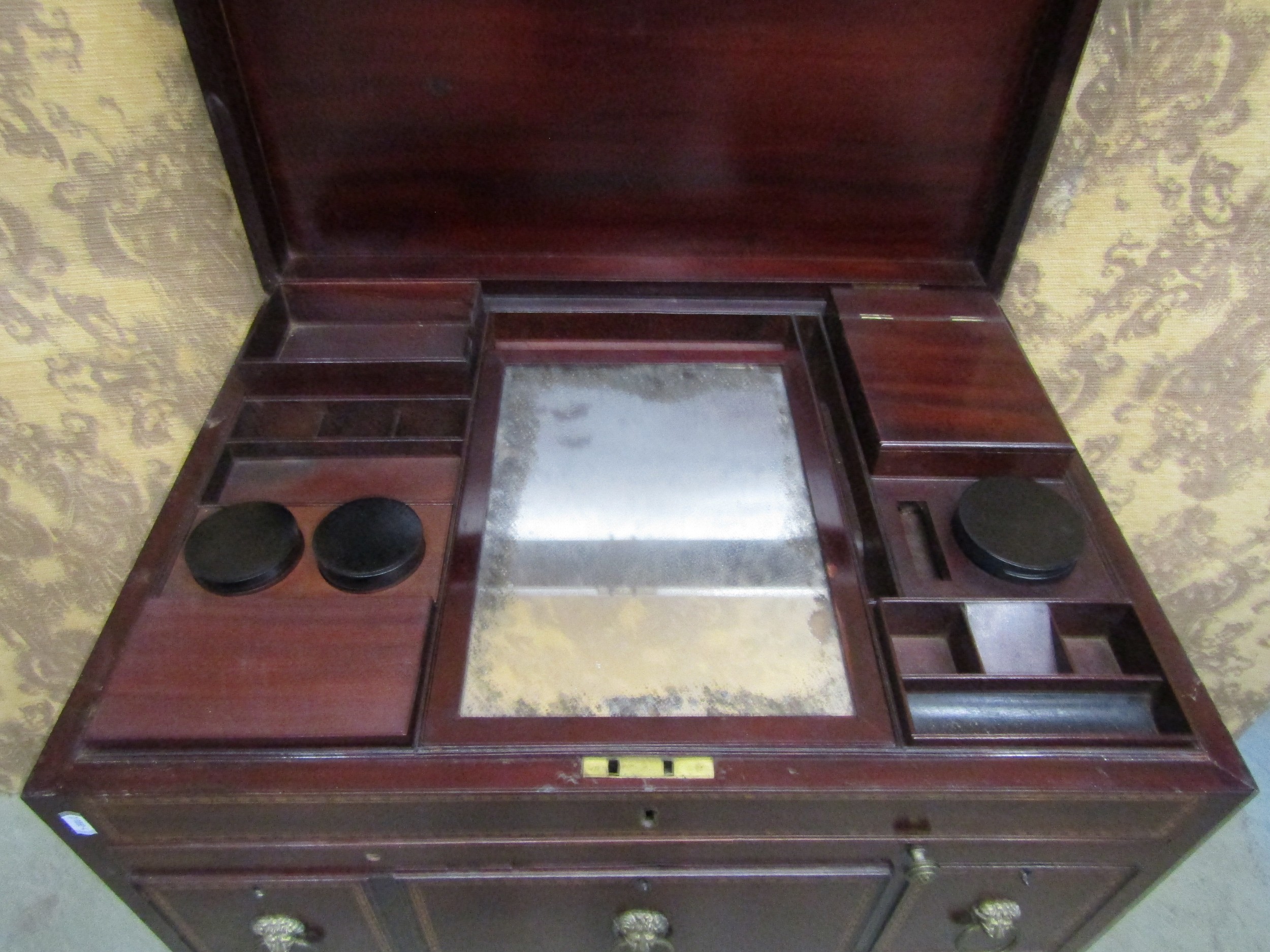 A Georgian mahogany gentleman's wash stand with rising lid, with comprehensively fitted interior, - Image 2 of 9