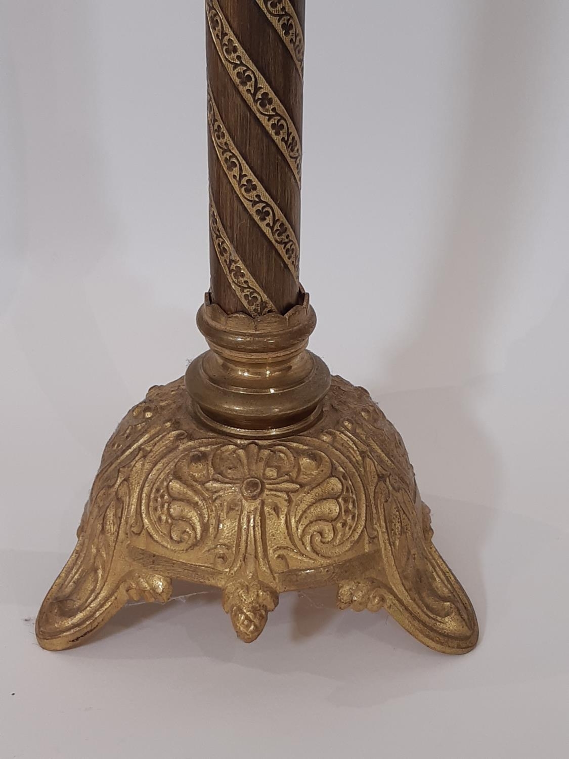A pair of 19th century continental ecclesiastical gilt brass pricket candlesticks, with flared - Image 3 of 3