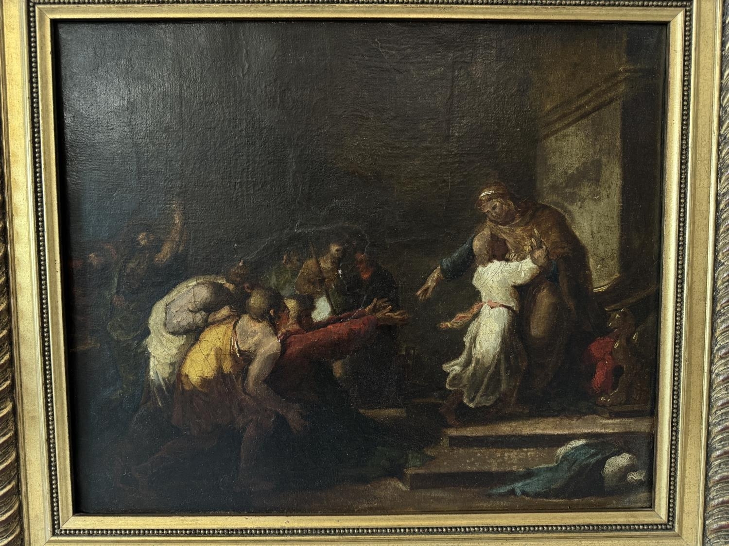 Continental School, 19th Century - Biblical Scene, unsigned, oil on canvas, 37 x 46 cm, in carved - Image 2 of 5