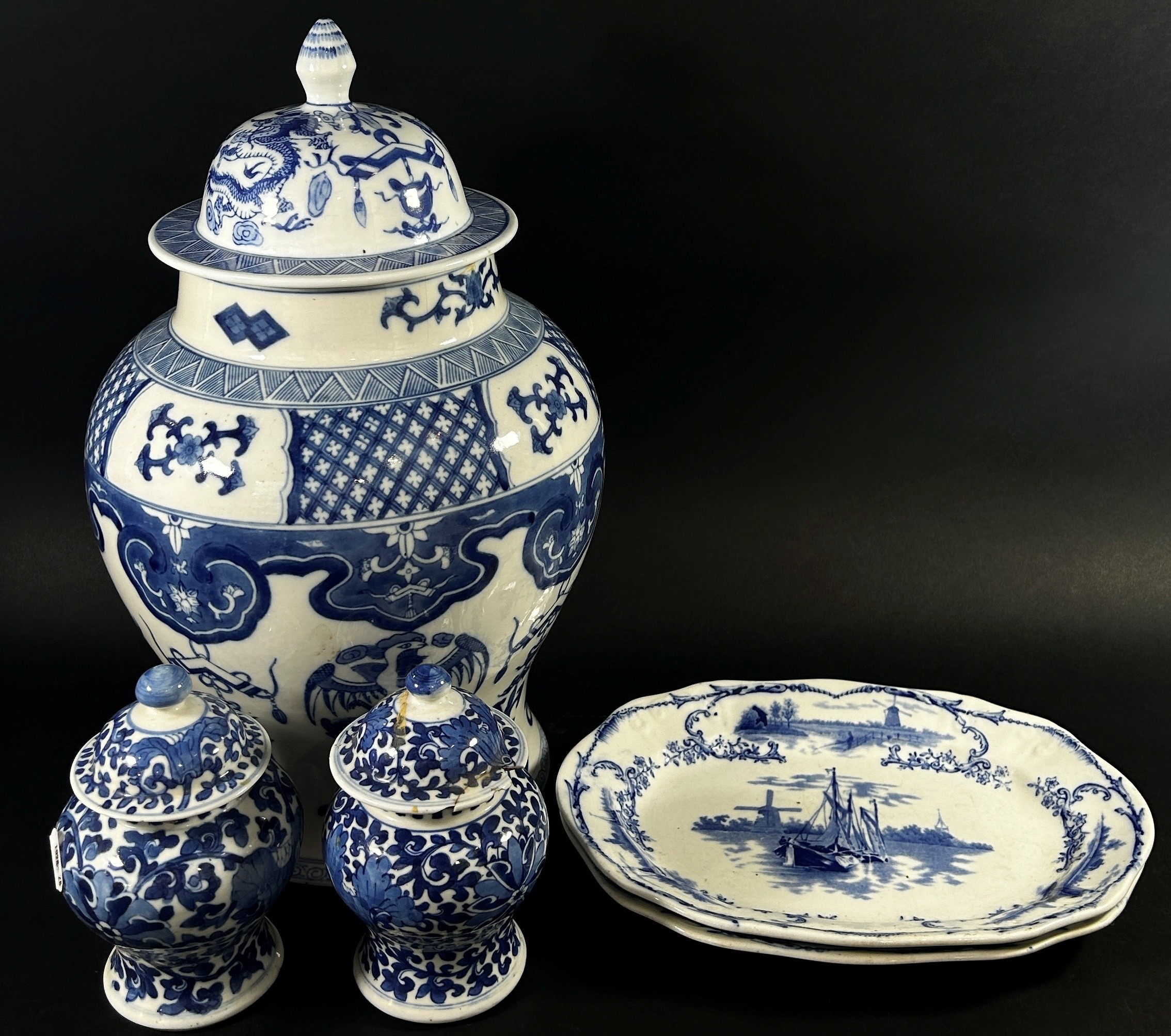 A Herend ink stand with pierced borders, two Doulton Norfolk pattern dishes, Chinese oviform vase - Image 2 of 2