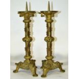A good quality pair of 19th century continental ecclesiastical pricket candlesticks, each with