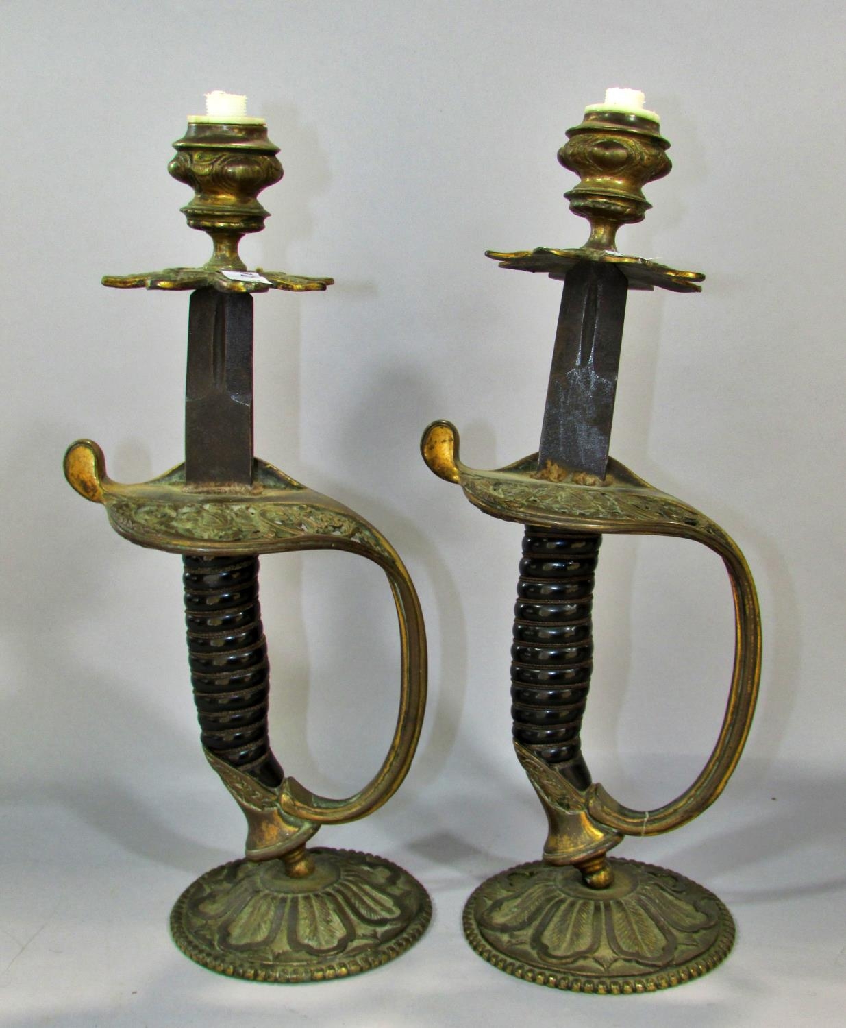 A pair of 19th century sword hilt candlesticks conversions 28cm tall. - Image 3 of 6