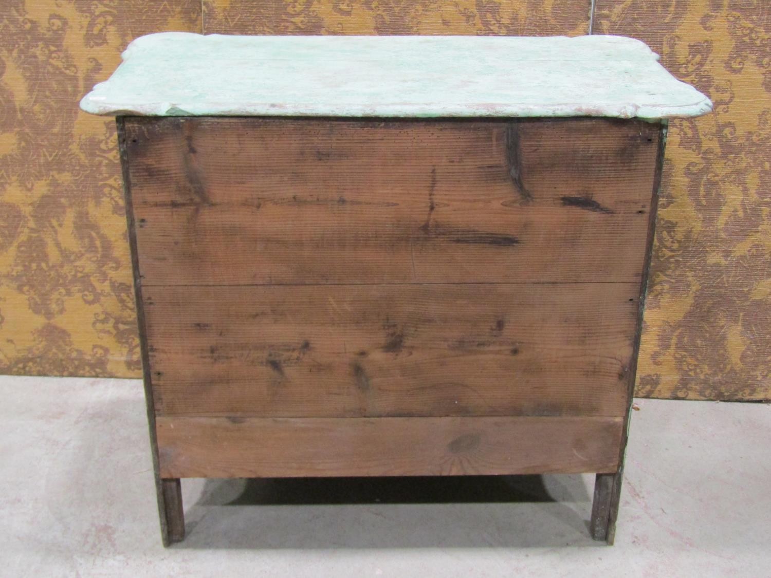 A small green painted and dry-scraped Dutch bombe chest of three drawers, 90cm wide x 50cm deep x - Image 4 of 4