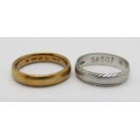 22ct gold wedding ring, size L/M, 5.8g and a further 950 platinum example, size M, 3.4g (2)