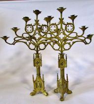 A large and impressive pair of 19th century continental puginesque seven light ecclesiastical