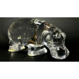 A Baccarat Crystal Glass Hippopotamus, stamp to the base, 15cm wide, a Limoges Porcelain pill box