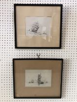 Samuel John Milton Brown (1873-1965) - Two pencil studies of sailing ships at sea, both signed in