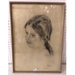 Jean Dulac (b.1928) - 'L'Enfant', charcoal study of a girl's head signed lower right, titled