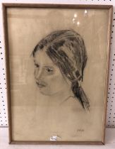 Jean Dulac (b.1928) - 'L'Enfant', charcoal study of a girl's head signed lower right, titled