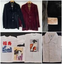 Mixed lot of men's vintage clothing including a black velvet smoking jacket designed by Malcolm Hall