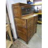 A Shaw Walker vintage oak sectional office cabinet fitted with a side-by-side arrangement of six