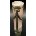 A French pink quartz and silver-gilt parasol handle, of tapering cylindrical forms with applied tied