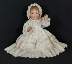 German bisque head character doll 'Hanna' by Shoenau & Hoffmeister circa 1915, with 5 piece bent