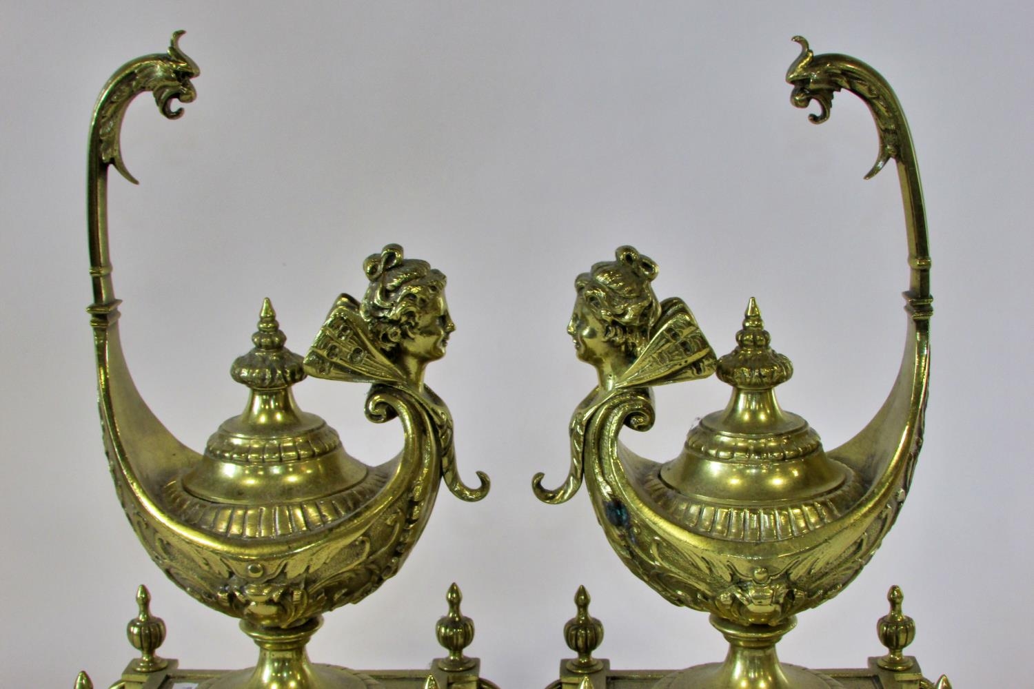 A large pair of 19th century brass dummy oil lamps (possibly ex-monumental fire side fender) in - Image 3 of 7