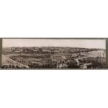 A large vintage black and white panoramic photograph of Jerusalem, inscribed 'American Colony