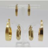 Group of gold hoop earrings comprising two 9ct pairs, 3.6g, a single 18ct example, 2.3g and a single