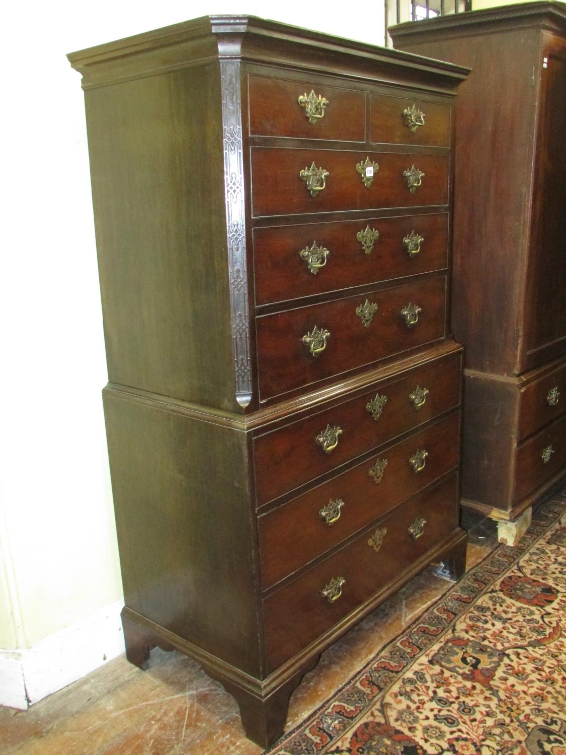 A George III mahogany chest on chest of diminutive proportions, the upper section with blind fret - Image 4 of 7