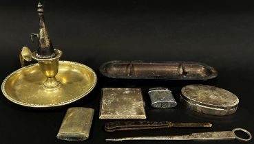 Silver and silver plate including a silver letter opener, an oval silver box, a silver cigarette