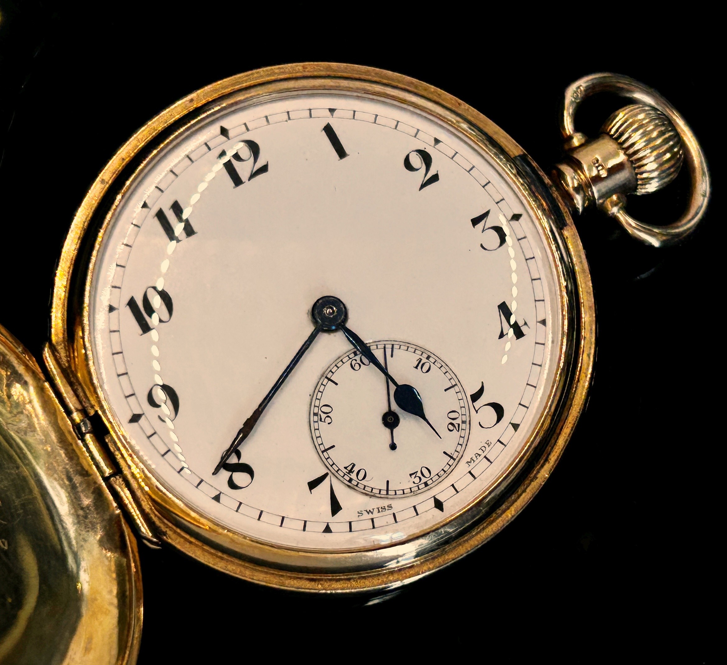 An 18ct yellow gold cased fob watch, the white enamelled dial with black Roman numerals and - Image 3 of 5