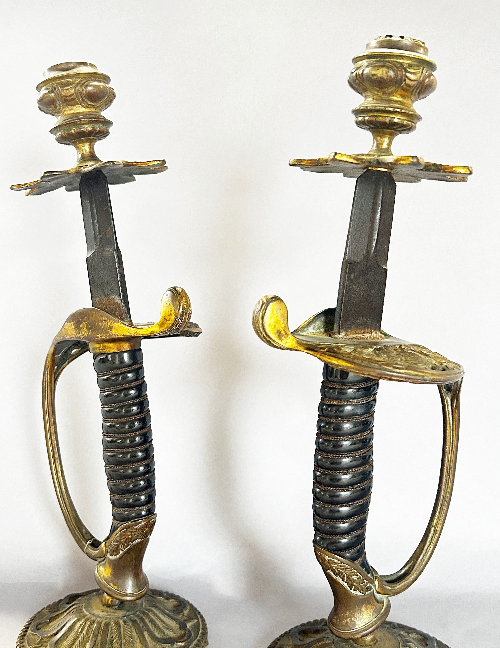 A pair of 19th century sword hilt candlesticks conversions 28cm tall. - Image 5 of 6