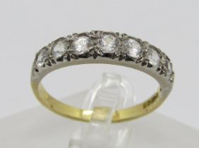 18ct colourless gem seven stone ring, maker 'CP', Birmingham 1977, size Q, 3.5g