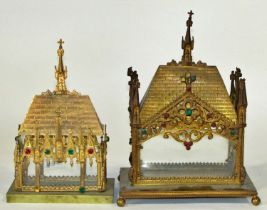 A small late 19th century alter top ecclesiastical reliquary casket, of architectural form with