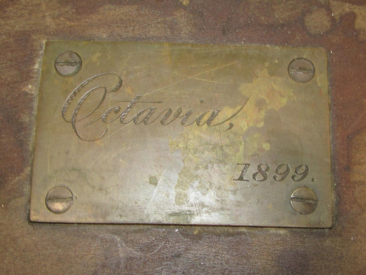 A hardwood travelling box with steel banded borders, the brass plate - Octavia 1899 - Image 3 of 5
