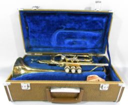 A Yamaha B Flat Cornet/Trumpet, in working order, tarnished in places, contained in hard carry case