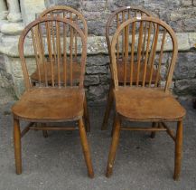 Four vintage hoop back kitchen chairs with elm seats