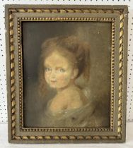 19th Century French School - Portrait of a young girl, Quarter length, looking over her shoulder,
