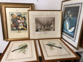 A group of six framed prints, to include: 'Drawing Room, Boughton Malherbe, Kent, The Property of
