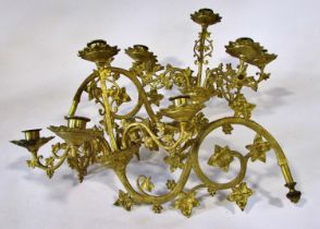 A pair of 19th century continental ecclesiastical gilt-metal seven light drop-in wall-hanging