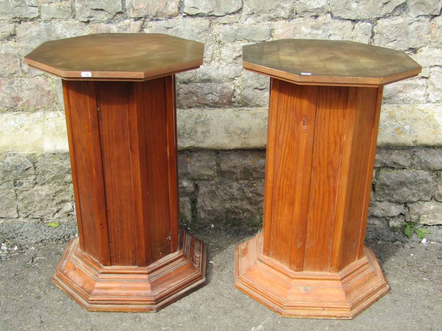 Pair of octagonal pedestals in pine, 75cm high