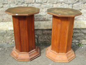 Pair of octagonal pedestals in pine, 75cm high