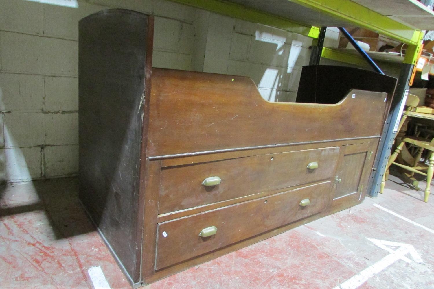 A marine or cabin bed in mahogany to take a single mattress, the framework enclosing two frieze - Image 2 of 3