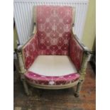 A Regency beechwood framed drawing room armchair, the moulded frame with painted/distressed finish