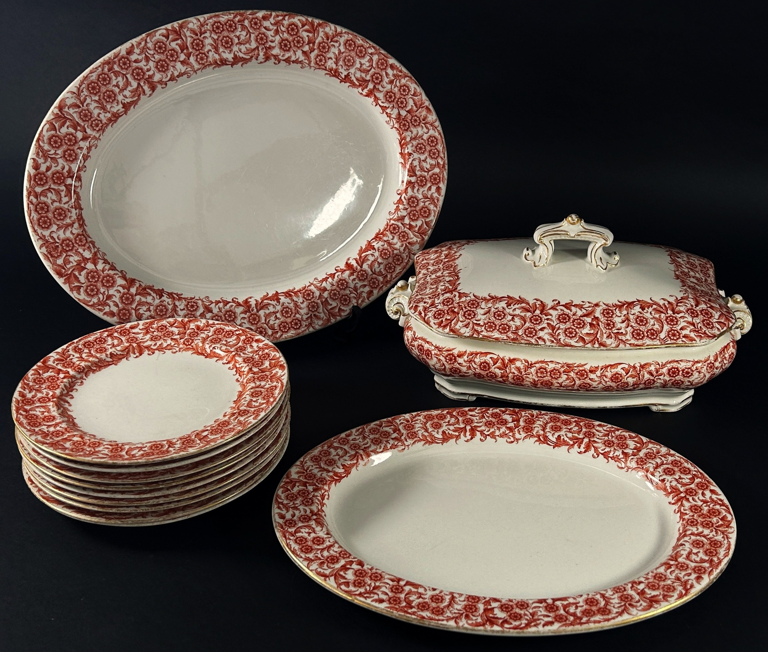 A 19th century part dinner service by Royal Worcester in a red and white colourway with repeating - Image 2 of 2