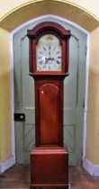 A Georgian mahogany longcase clock with broken arch painted dial, eight day striking movement,