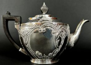 A heavily engraved late Victorian silver teapot, Sheffield 1896, maker John Round & Son, 14cm