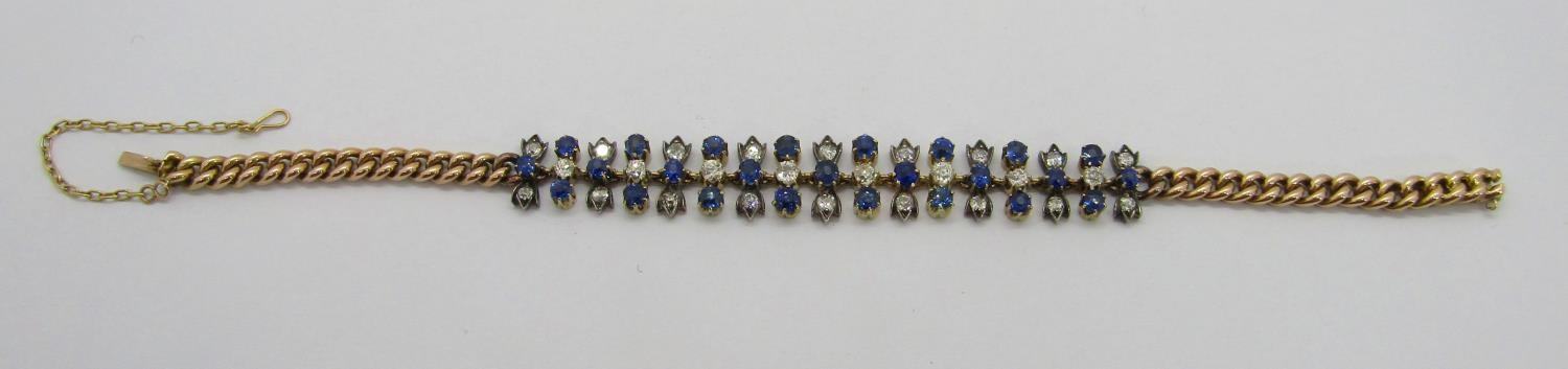 An Edwardian 15ct diamond and sapphire bracelet, centred with twenty-six diamonds and twenty-five - Image 2 of 6