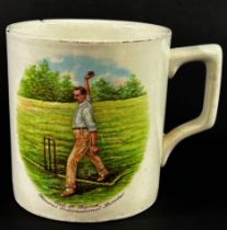 Cricketing Memorabilia - An Edwardian ceramic tankard celebrating Sydney Barnes taking six wickets