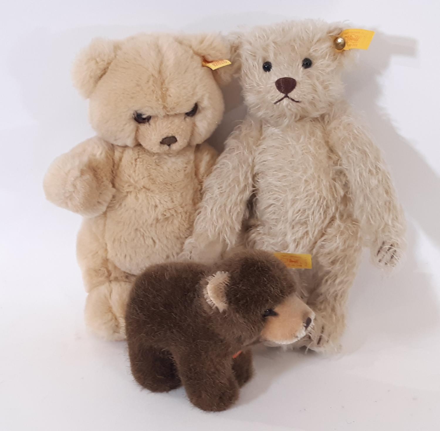 Three Steiff toys all with yellow tag and pin in ear comprising Classic Mohair Teddy 005350 26cm,