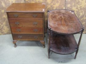 A small walnut chest of four drawers, and a Georgian style two tier occasional table