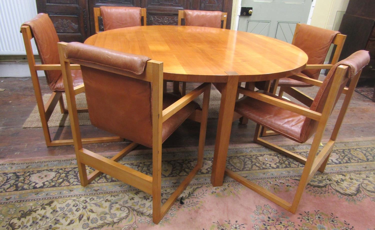 A bespoke made John Makepeace table and chairs made in English wild cherry wood, the circular - Image 2 of 9